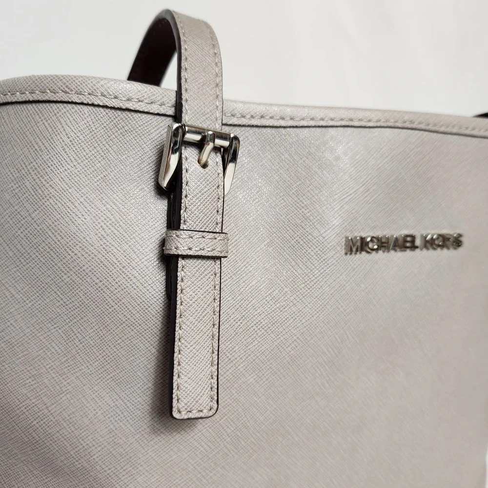 Michael Kors Jet Set Travel Tote Gray Saffiano Leather Large Shoulder Bag Purse